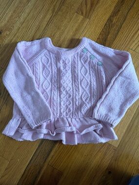 Gymboree Light Pink Cable Knit Sweater with Button Detail and Ruffles 4T